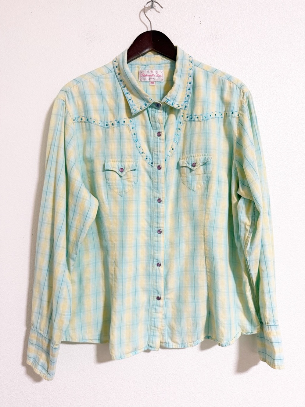 Panhandle Slim Plaid Pearl Snap Rhinestone Western Shirt Size XXL